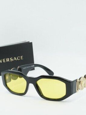 Versace VE4361 GB1/85 Oval Sunglasses – Solid Black/Yellow
